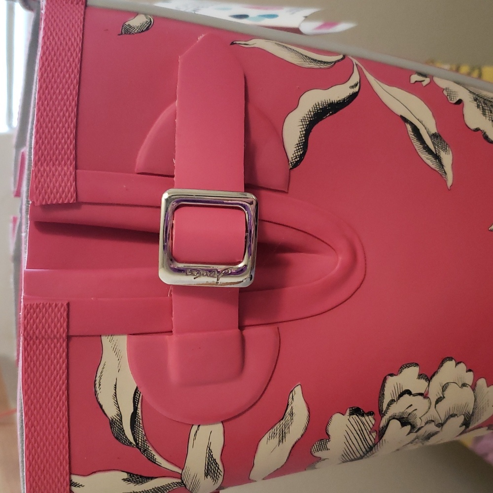 Joules Womans Pink W/ White Floral Print Rain Boots - Picture 6 of 11